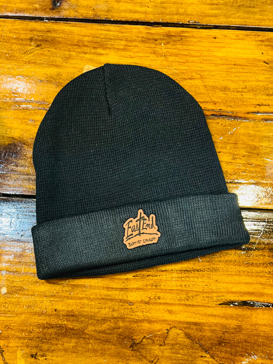 Knit Beanie with leather patch