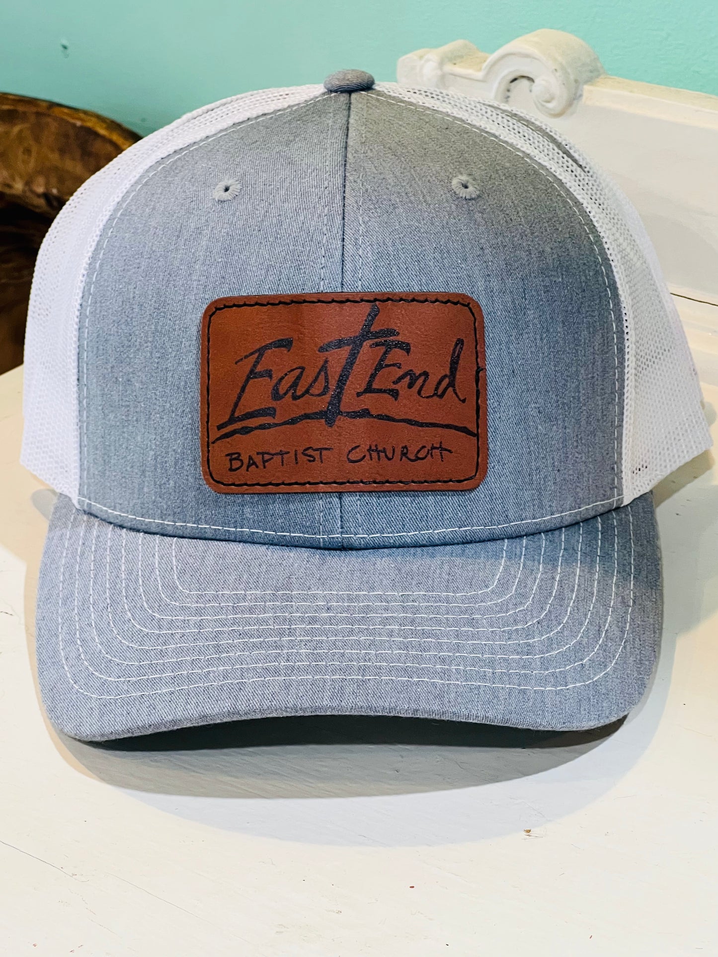 Gray Hat with Leather Patch